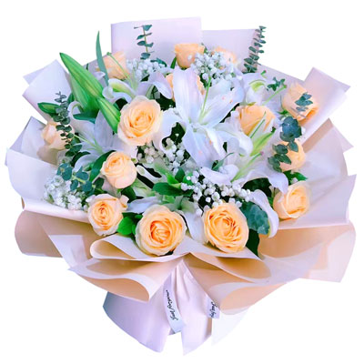泰安16朵香槟玫瑰2支百合，爱的温暖和幸福