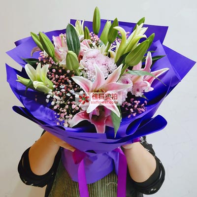 泰安6支粉色多头百合，真诚的问候